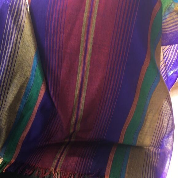 Vintage Southwest hand made Shawl Scarf rainbow colors stripes pattern Mint - Picture 8 of 8